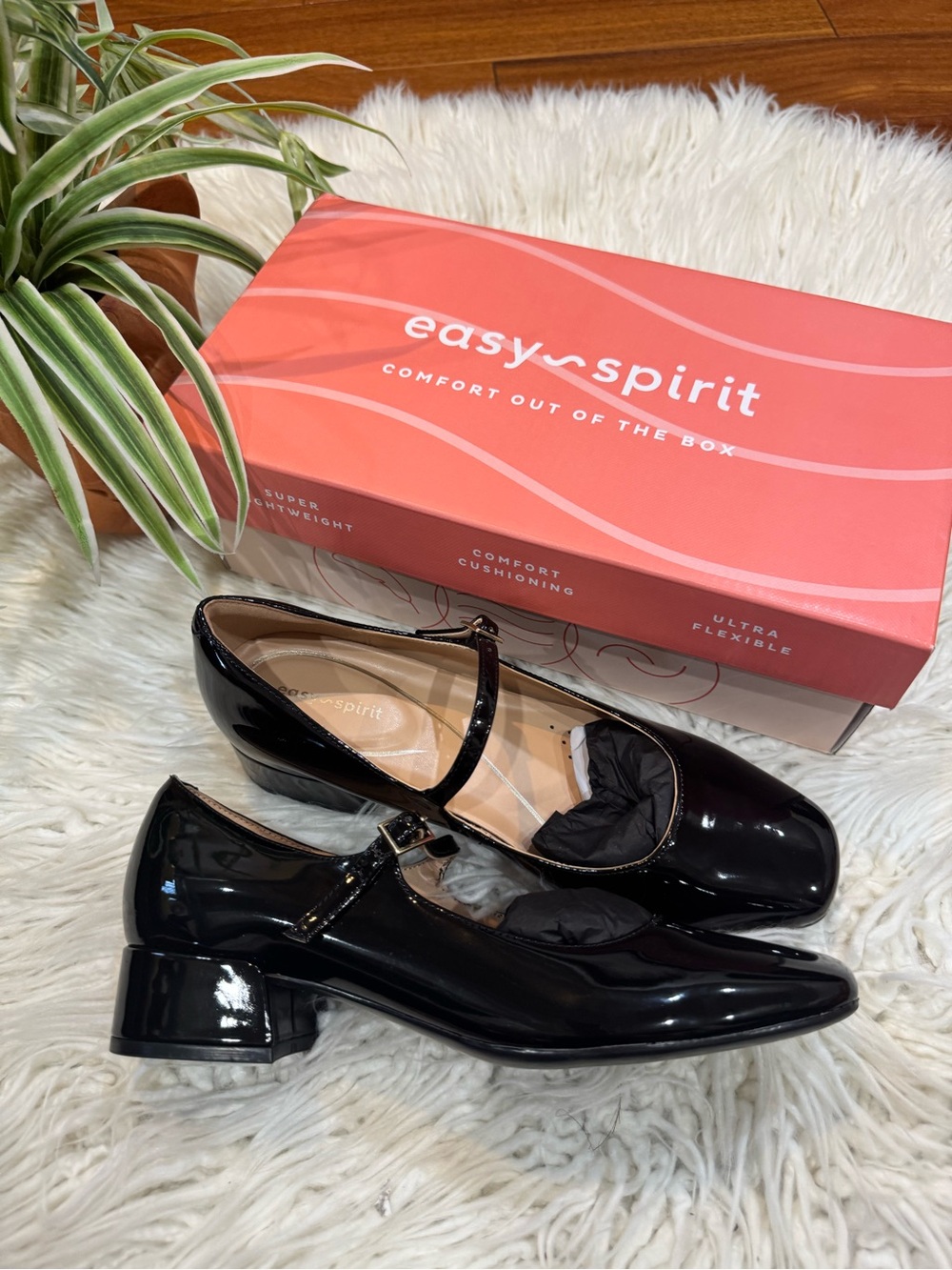 New🌿Easy Spirit Black Patent Mary Jane Low Block Heels